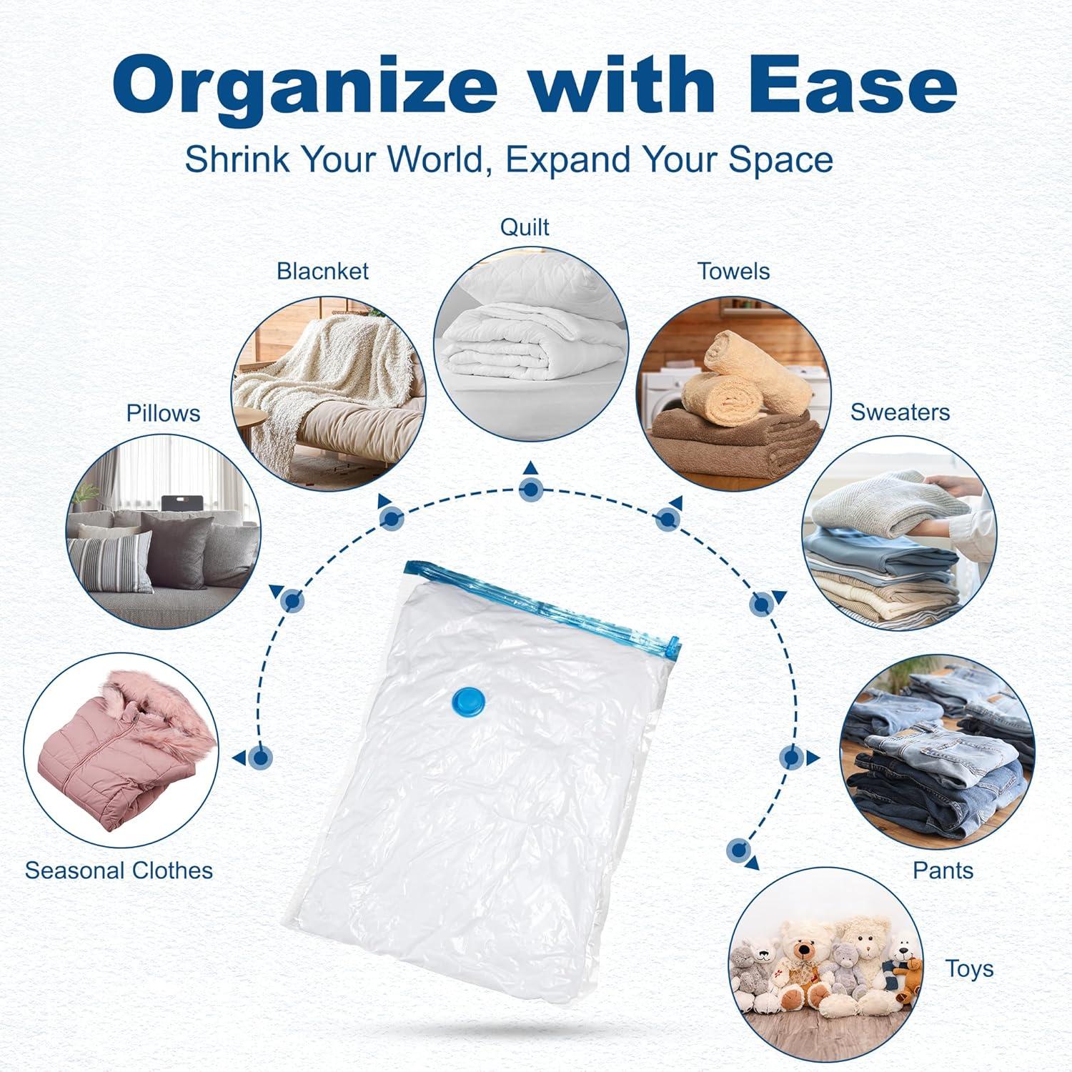 imageHOUSE DAY 18 Pack Vacuum Storage Bags with Electric Pump Valve Space Saver Vacuum Seal Bags for Clothing Comforters and Travel Essentials 3 Jumbo3 Large3 Medium3 Small3 Small3 XS Roll Up Bag30 ComboE PUMP