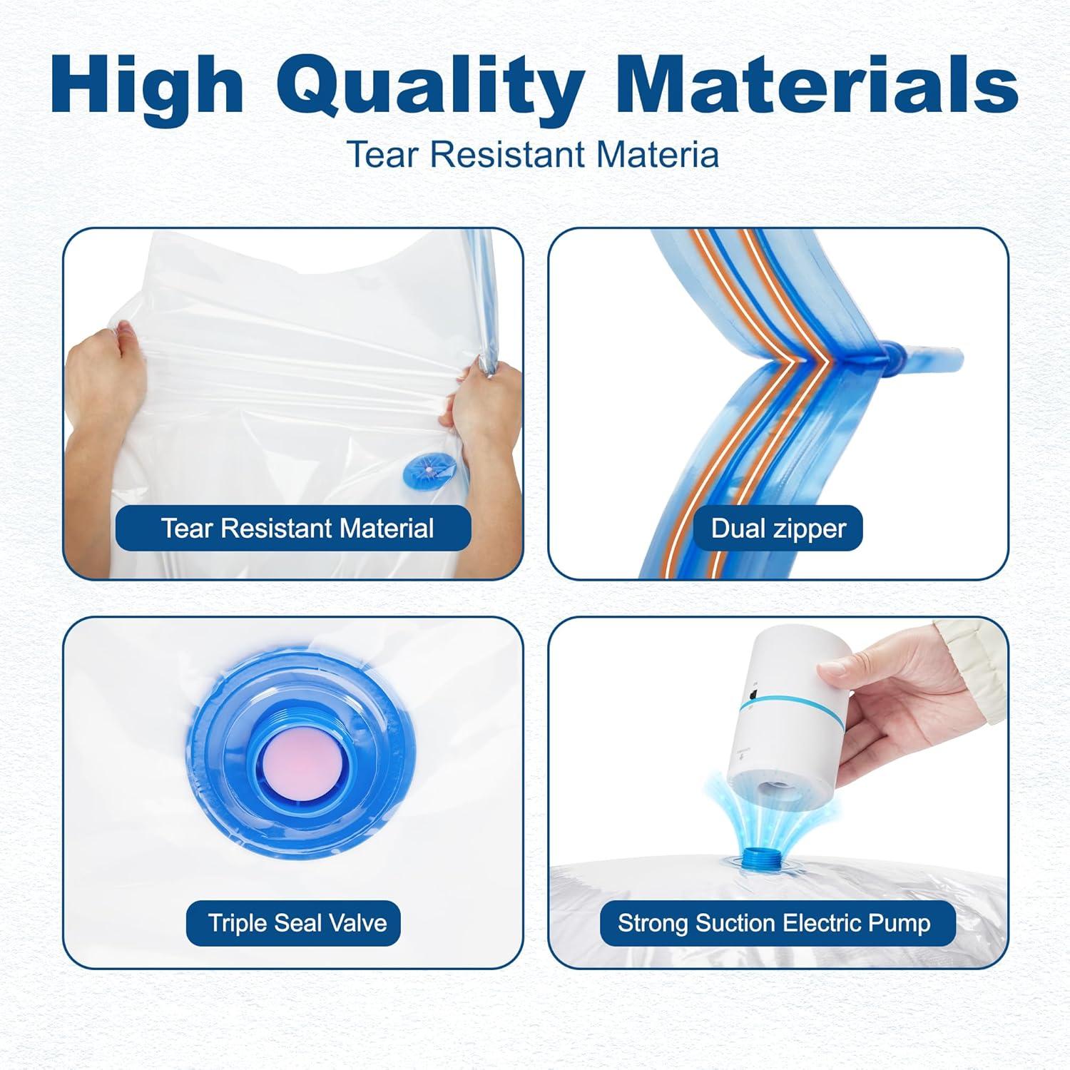 imageHOUSE DAY 18 Pack Vacuum Storage Bags with Electric Pump Valve Space Saver Vacuum Seal Bags for Clothing Comforters and Travel Essentials 3 Jumbo3 Large3 Medium3 Small3 Small3 XS Roll Up Bag30 ComboE PUMP
