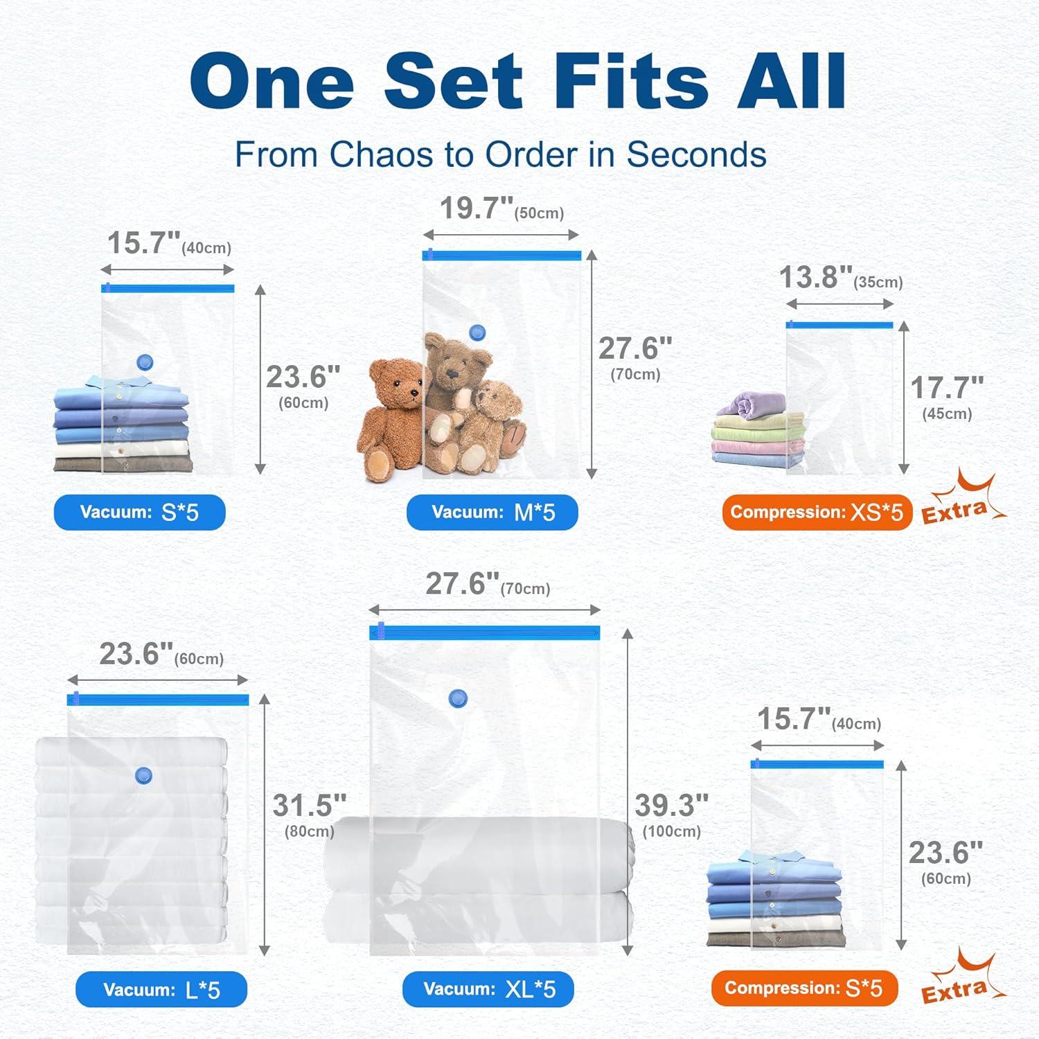 imageHOUSE DAY 18 Pack Vacuum Storage Bags with Electric Pump Valve Space Saver Vacuum Seal Bags for Clothing Comforters and Travel Essentials 3 Jumbo3 Large3 Medium3 Small3 Small3 XS Roll Up Bag30 ComboE PUMP