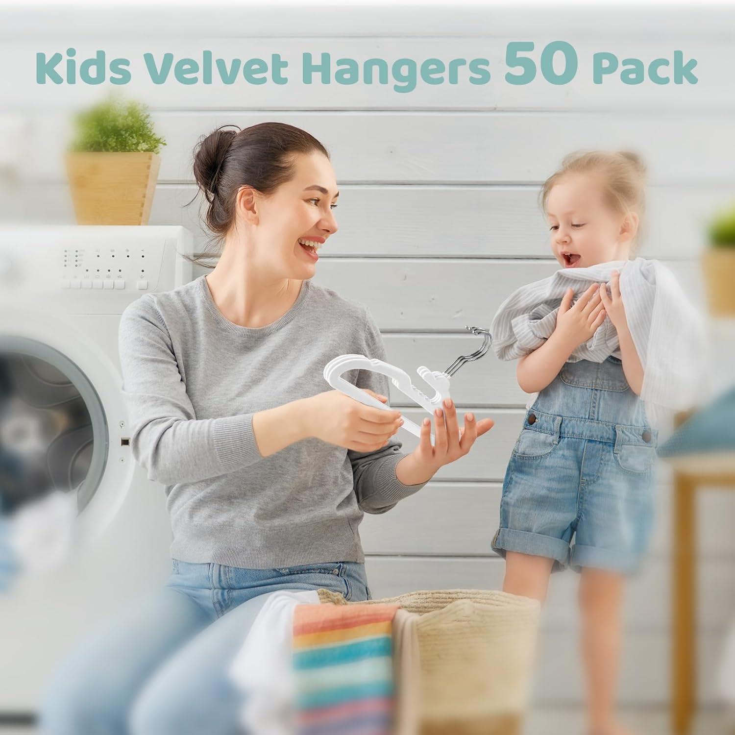 imageHOUSE DAY Premium Baby Velvet Hangers 50 Pack for Kids Non Slip Baby Clothes Hangers for Closet 11 Inch Childrens Hanger Space Saving on Baby Organization GrayWhite