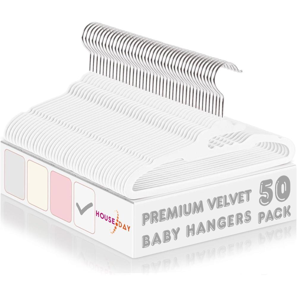 imageHOUSE DAY Premium Baby Velvet Hangers 50 Pack for Kids Non Slip Baby Clothes Hangers for Closet 11 Inch Childrens Hanger Space Saving on Baby Organization GrayWhite