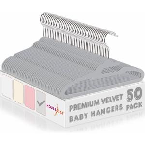imageHOUSE DAY Premium Baby Velvet Hangers 50 Pack for Kids Non Slip Baby Clothes Hangers for Closet 11 Inch Childrens Hanger Space Saving on Baby Organization GrayGray