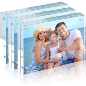 imageHOUSE DAY Acrylic Picture Frames 4x6 Strong Magnetic Photo Frame Double Sided Clear Picture Frames with Microfiber Cloth Frameless Standing Desktop Frame for Home Office Events 3 Pack Gift Ready8x103 Pack