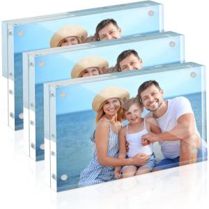 imageHOUSE DAY Acrylic Picture Frames 4x6 Strong Magnetic Photo Frame Double Sided Clear Picture Frames with Microfiber Cloth Frameless Standing Desktop Frame for Home Office Events 3 Pack Gift Ready35x53 Pack