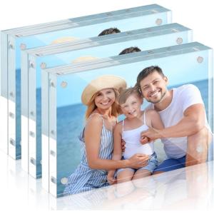 imageHOUSE DAY Acrylic Picture Frames 4x6 Strong Magnetic Photo Frame Double Sided Clear Picture Frames with Microfiber Cloth Frameless Standing Desktop Frame for Home Office Events 3 Pack Gift Ready5x73 Pack