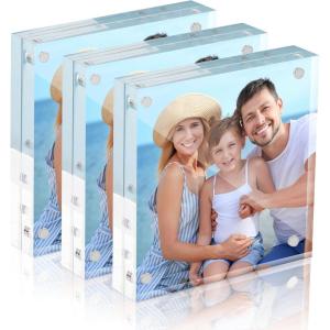 imageHOUSE DAY Acrylic Picture Frames 4x6 Strong Magnetic Photo Frame Double Sided Clear Picture Frames with Microfiber Cloth Frameless Standing Desktop Frame for Home Office Events 3 Pack Gift Ready4x43 Pack