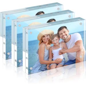 imageHOUSE DAY Acrylic Picture Frames 4x6 Strong Magnetic Photo Frame Double Sided Clear Picture Frames with Microfiber Cloth Frameless Standing Desktop Frame for Home Office Events 3 Pack Gift Ready4x63 Pack