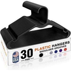 imageHOUSE DAY Black Plastic Hangers 30 Pack Lightweight Clothes Hangers with NonSlip Shoulder Grooves  SpaceSaving Durable ampamp Reinforced Edges Coat Hanger for Closet Organization Made in USA