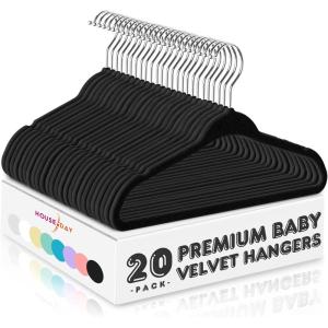 imageHOUSE DAY Black Velvet Baby Hangers 20 Pack Premium Kids Hangers for Children Infant ampamp Toddler Clothes Durable Non Slip Baby Felt Hanger 11 Inch Hanger for Closet Ideal for Everyday UseBlack