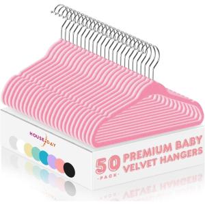 imageHOUSE DAY Black Velvet Baby Hangers 20 Pack Premium Kids Hangers for Children Infant ampamp Toddler Clothes Durable Non Slip Baby Felt Hanger 11 Inch Hanger for Closet Ideal for Everyday UseLight Pink