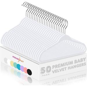 imageHOUSE DAY Black Velvet Baby Hangers 20 Pack Premium Kids Hangers for Children Infant ampamp Toddler Clothes Durable Non Slip Baby Felt Hanger 11 Inch Hanger for Closet Ideal for Everyday UseWhite