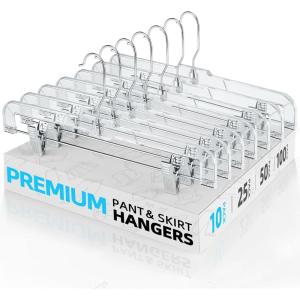 imageHOUSE DAY Bulk Clear Pants Hangers with Clips 500 Pack NonSlip Plastic Skirt Hanger with 2 Adjustable Clips Slim Clip Hangers for Pants Skirts Shorts 14quot Clear Hanger 360Rotating Swivel Hook10pcs