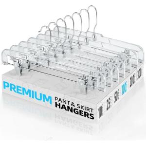 imageHOUSE DAY Bulk Clear Pants Hangers with Clips 500 Pack NonSlip Plastic Skirt Hanger with 2 Adjustable Clips Slim Clip Hangers for Pants Skirts Shorts 14quot Clear Hanger 360Rotating Swivel Hook100pcs