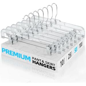 imageHOUSE DAY Bulk Clear Pants Hangers with Clips 500 Pack NonSlip Plastic Skirt Hanger with 2 Adjustable Clips Slim Clip Hangers for Pants Skirts Shorts 14quot Clear Hanger 360Rotating Swivel Hook50pcs
