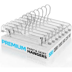 imageHOUSE DAY Bulk Clear Pants Hangers with Clips 500 Pack NonSlip Plastic Skirt Hanger with 2 Adjustable Clips Slim Clip Hangers for Pants Skirts Shorts 14quot Clear Hanger 360Rotating Swivel Hook500pcs