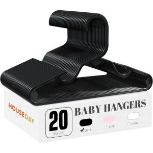 imageHOUSE DAY Baby Hangers 100 Pack  Durable Plastic Infant ampamp Kids Clothes Hangers Thin Compact SpaceSaving Design for NurseryChildrens Closet Toddler Small Hangers White InfantBabyToddlerKidsBlack