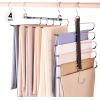 imageHOUSE DAY Pants Hangers Space Saving Wood Jean Hangers for Closet Non Slip Multi Functional Pants Rack Hanger Multiuse Pant Organizer for Closet Space Saving Hangers for Pants 4PACK BlackBlack