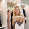 imageHOUSE DAY Satin Padded Hangers 10 Pack 17 Inch No Shoulder Bump for Women Clothes Bridal Hangers for Wedding DressWhite Beige