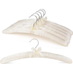 imageHOUSE DAY Satin Padded Hangers 10 Pack 17 Inch No Shoulder Bump for Women Clothes Bridal Hangers for Wedding DressWhite Beige