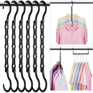 imageHOUSE DAY Closet Organizers and Storage 12 Pack College Dorm Room Essentials Multifunctional Organizer Magic Space Saving Hangers with 5 Holes Storage Organization for Wardrobe ClosetBlack