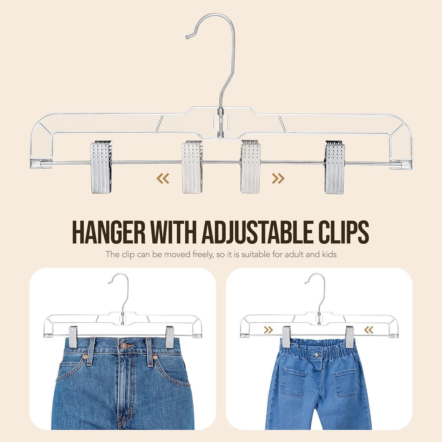 imageHOUSE DAY 120 Pack Clear Pants Hangers with Clips Plastic Skirt Hangers for Women 14 Inch Clip Hanger for Pants Skirts Jeans Shorts Legging with 360degree Swivel Hook 2 Adjustable ClipsClear