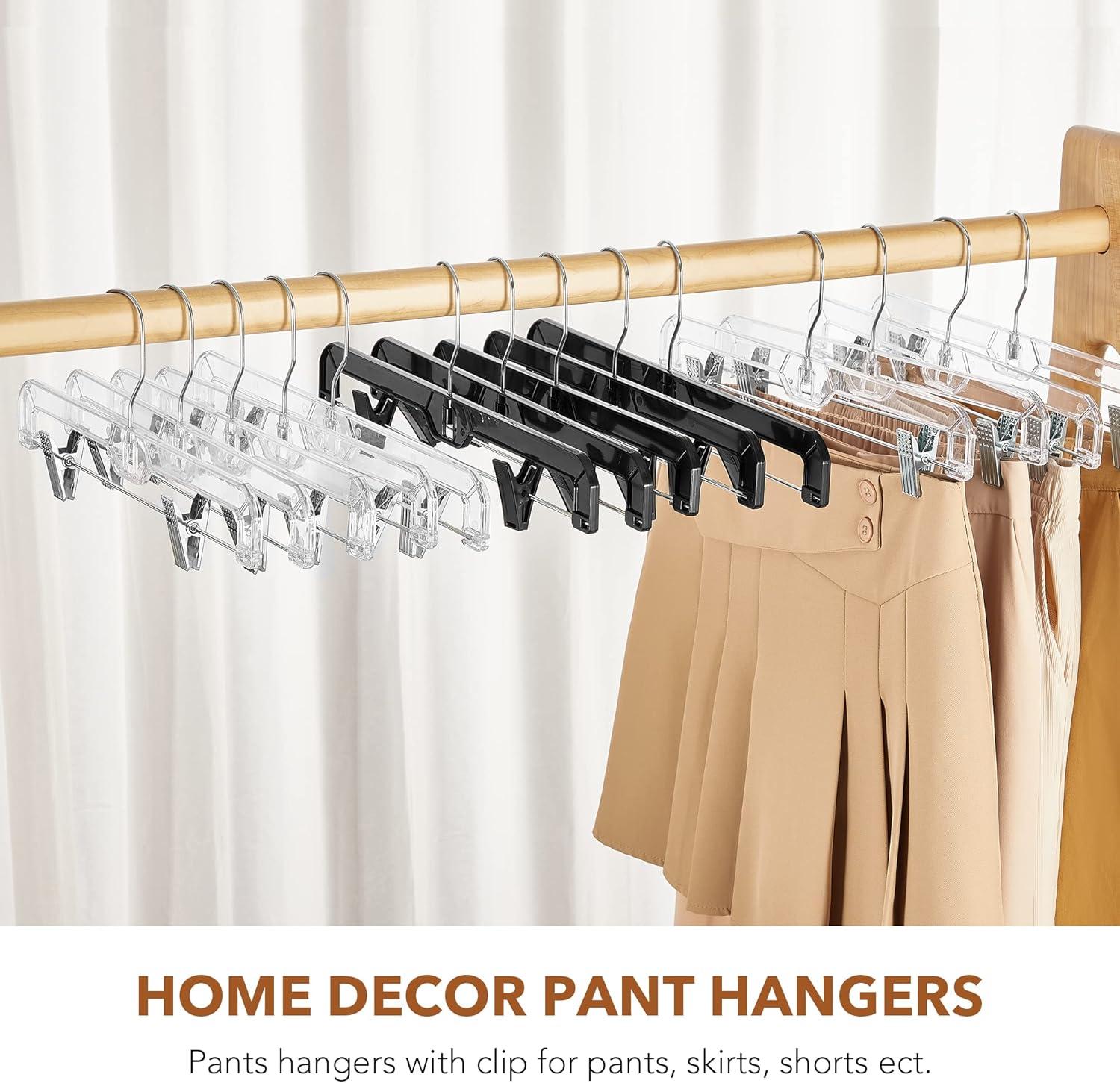 imageHOUSE DAY 120 Pack Clear Pants Hangers with Clips Plastic Skirt Hangers for Women 14 Inch Clip Hanger for Pants Skirts Jeans Shorts Legging with 360degree Swivel Hook 2 Adjustable ClipsBlack