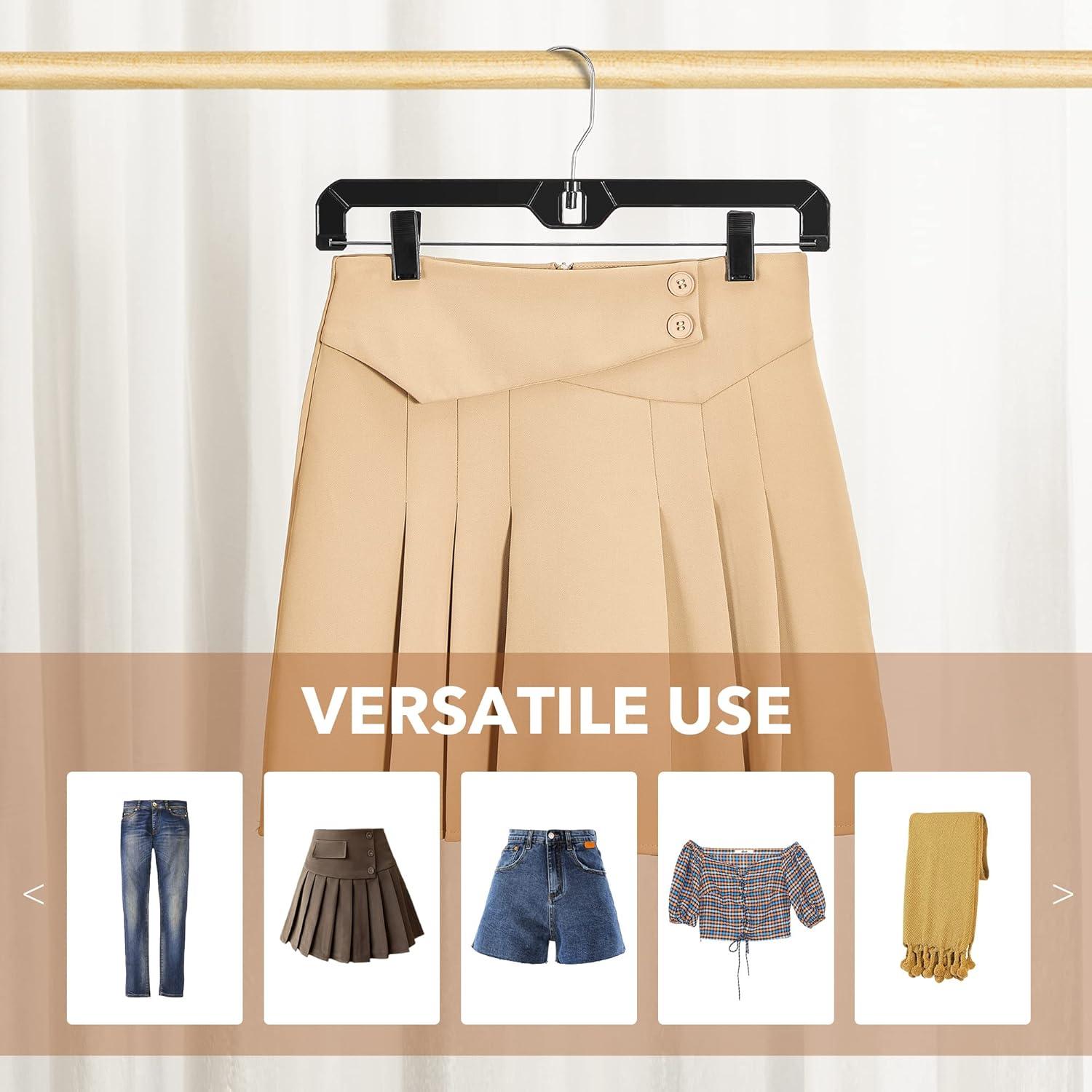 imageHOUSE DAY 120 Pack Clear Pants Hangers with Clips Plastic Skirt Hangers for Women 14 Inch Clip Hanger for Pants Skirts Jeans Shorts Legging with 360degree Swivel Hook 2 Adjustable ClipsBlack