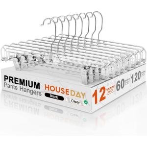 imageHOUSE DAY 120 Pack Clear Pants Hangers with Clips Plastic Skirt Hangers for Women 14 Inch Clip Hanger for Pants Skirts Jeans Shorts Legging with 360degree Swivel Hook 2 Adjustable ClipsClear
