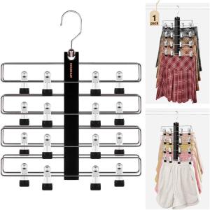 imageHOUSE DAY Skirt Hangers Space Saving 1 Pack Double Row 4Tier NonSlip Hangers with Clips for Skirts Shorts and Pants  Lotus Wood Clip Hanger for Women  Closet Organizers and Storage MahoganyBlack