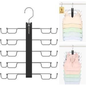 imageHOUSE DAY Tank Top Hanger DualRow 5 Tier Space Saving Bra Hanger Premium Lotus Wood NonSlip Hangers with 360 Swivel Hooks Closet Organizer for Sports Bras ampamp Tank Tops Cami Mahogany 2 PackBlack