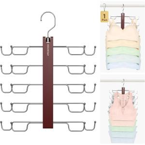 imageHOUSE DAY Tank Top Hanger DualRow 5 Tier Space Saving Bra Hanger Premium Lotus Wood NonSlip Hangers with 360 Swivel Hooks Closet Organizer for Sports Bras ampamp Tank Tops Cami Mahogany 2 PackMahogany