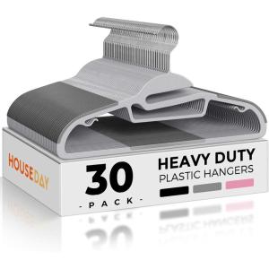 imageHOUSE DAY White Plastic Hangers 50 Pack Slim Space Saving Non Slip Hangers with Rubber Pads Heavy Duty Coat Hanger for Closet Prevent Stretching SShaped Clothes Hanger for Shirt Suit PantsLight Grey  Dark Grey