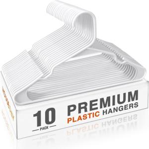 imageHOUSE DAY Premium Plastic Hangers 10 Pack Clothes Hanger Space Saving Heavy Duty Coat Hanger  Durable and Strong Closet Organizers and Storage Makes It Ideal Dorm Room Essentials WhiteWhite