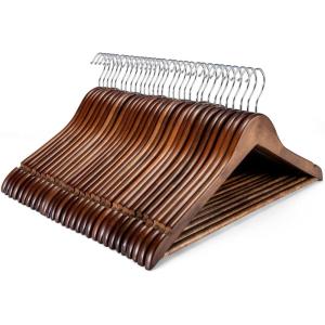 imageHOUSE DAY Bulk Wooden Hangers 150 Pack Heavy Duty Wood Coat Hangers for Closet Smooth Finish Woode Suit Hanger with Non Slip Pants Bar Sturdy Wood Clothes Hanger for Shirts Walnut150 Pack