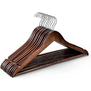 imageHOUSE DAY Bulk Wooden Hangers 150 Pack Heavy Duty Wood Coat Hangers for Closet Smooth Finish Woode Suit Hanger with Non Slip Pants Bar Sturdy Wood Clothes Hanger for Shirts Walnut10 Pack