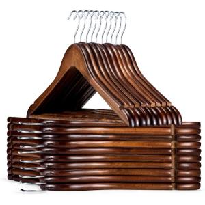 imageHOUSE DAY Bulk Wooden Hangers 150 Pack Heavy Duty Wood Coat Hangers for Closet Smooth Finish Woode Suit Hanger with Non Slip Pants Bar Sturdy Wood Clothes Hanger for Shirts Walnut30 Pack