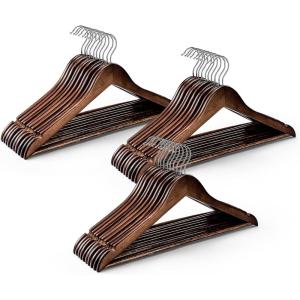 imageHOUSE DAY Bulk Wooden Hangers 150 Pack Heavy Duty Wood Coat Hangers for Closet Smooth Finish Woode Suit Hanger with Non Slip Pants Bar Sturdy Wood Clothes Hanger for Shirts Walnut50 Pack