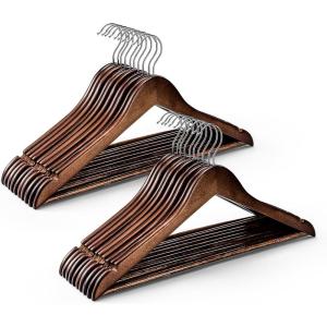 imageHOUSE DAY Bulk Wooden Hangers 150 Pack Heavy Duty Wood Coat Hangers for Closet Smooth Finish Woode Suit Hanger with Non Slip Pants Bar Sturdy Wood Clothes Hanger for Shirts Walnut200 Pack