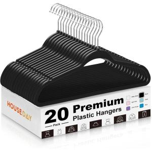 imageHOUSE DAY Grey Plastic Hangers 20 Pack  Heavy Duty NonVelvet Hangers with 360 Swivel Hook ampamp Non Slip Notches  Slim Space Saving Clothes Hangers Durable Closet Organizers for Coats Shirts DressesBlack
