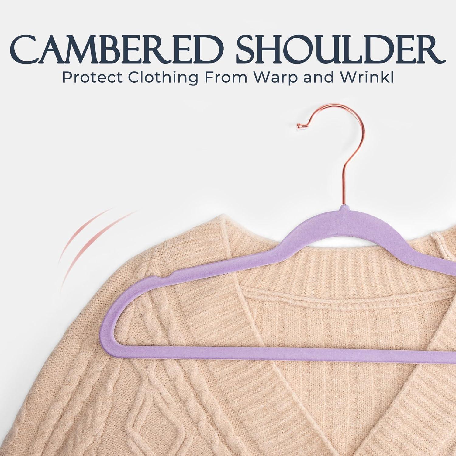 imageHOUSE DAY Pink Velvet Hangers 100 Pack Premium NonSlip Felt Clothes Hangers Sturdy Heavy Duty Coat Durable Hanger for Suits Space Saving with No Hanger Mark 360 Swivel Rotating Rose Gold HookLtpurple