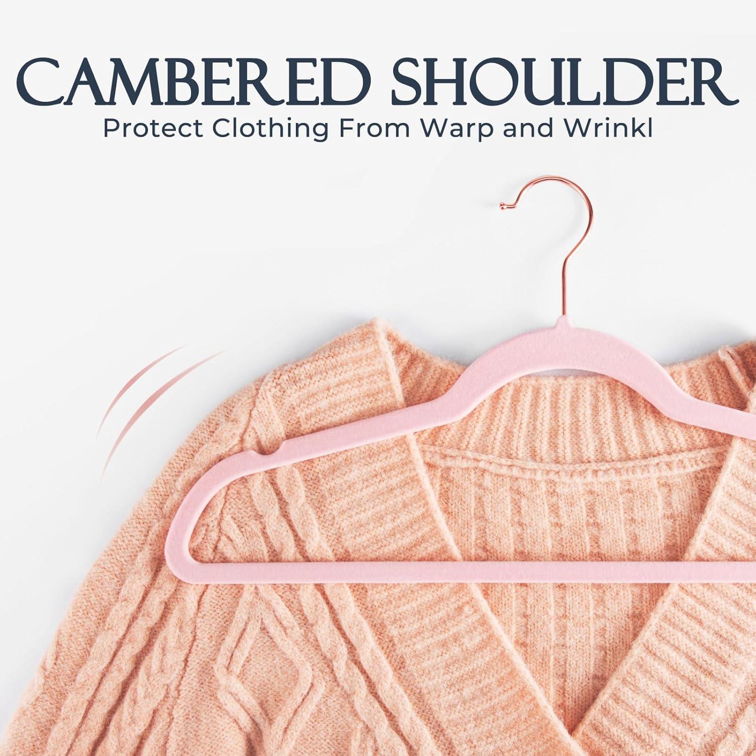 imageHOUSE DAY Pink Velvet Hangers 100 Pack Premium NonSlip Felt Clothes Hangers Sturdy Heavy Duty Coat Durable Hanger for Suits Space Saving with No Hanger Mark 360 Swivel Rotating Rose Gold HookPink