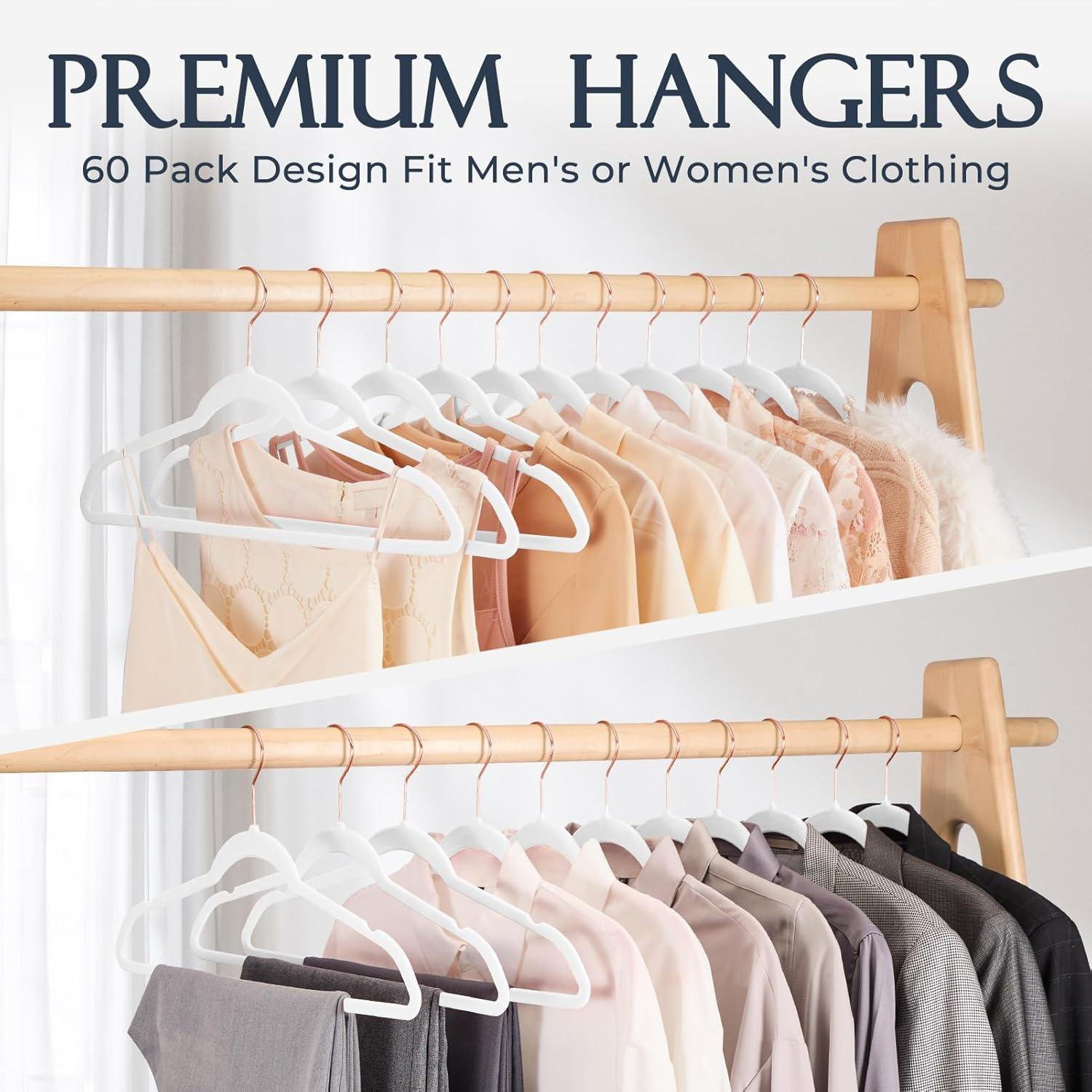 imageHOUSE DAY Pink Velvet Hangers 100 Pack Premium NonSlip Felt Clothes Hangers Sturdy Heavy Duty Coat Durable Hanger for Suits Space Saving with No Hanger Mark 360 Swivel Rotating Rose Gold HookWhite