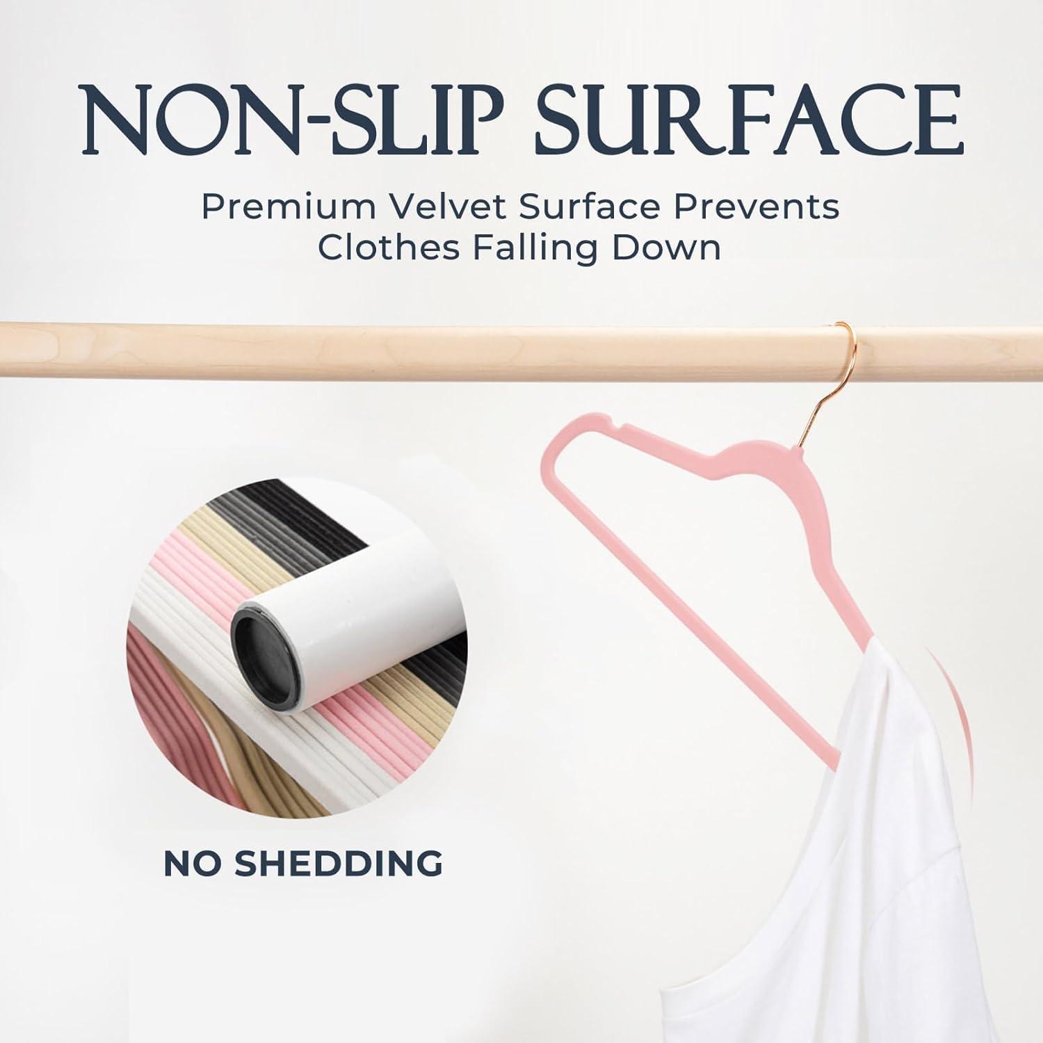 imageHOUSE DAY Pink Velvet Hangers 100 Pack Premium NonSlip Felt Clothes Hangers Sturdy Heavy Duty Coat Durable Hanger for Suits Space Saving with No Hanger Mark 360 Swivel Rotating Rose Gold HookPink