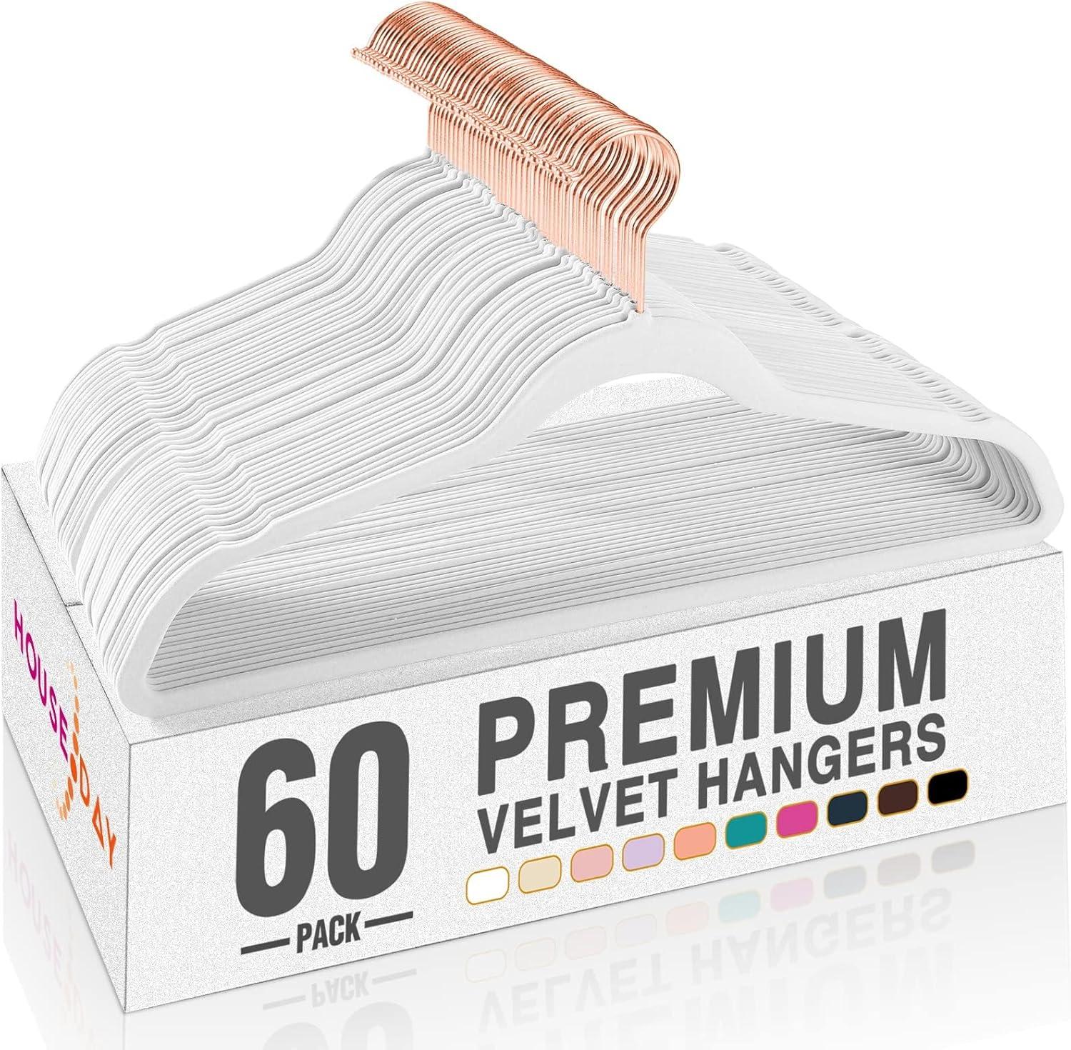 imageHOUSE DAY Pink Velvet Hangers 100 Pack Premium NonSlip Felt Clothes Hangers Sturdy Heavy Duty Coat Durable Hanger for Suits Space Saving with No Hanger Mark 360 Swivel Rotating Rose Gold HookWhite