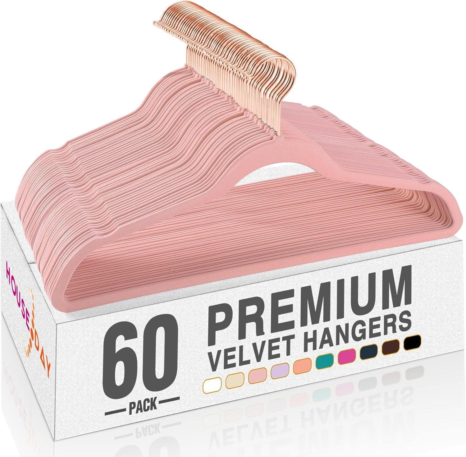 imageHOUSE DAY Pink Velvet Hangers 100 Pack Premium NonSlip Felt Clothes Hangers Sturdy Heavy Duty Coat Durable Hanger for Suits Space Saving with No Hanger Mark 360 Swivel Rotating Rose Gold HookPink