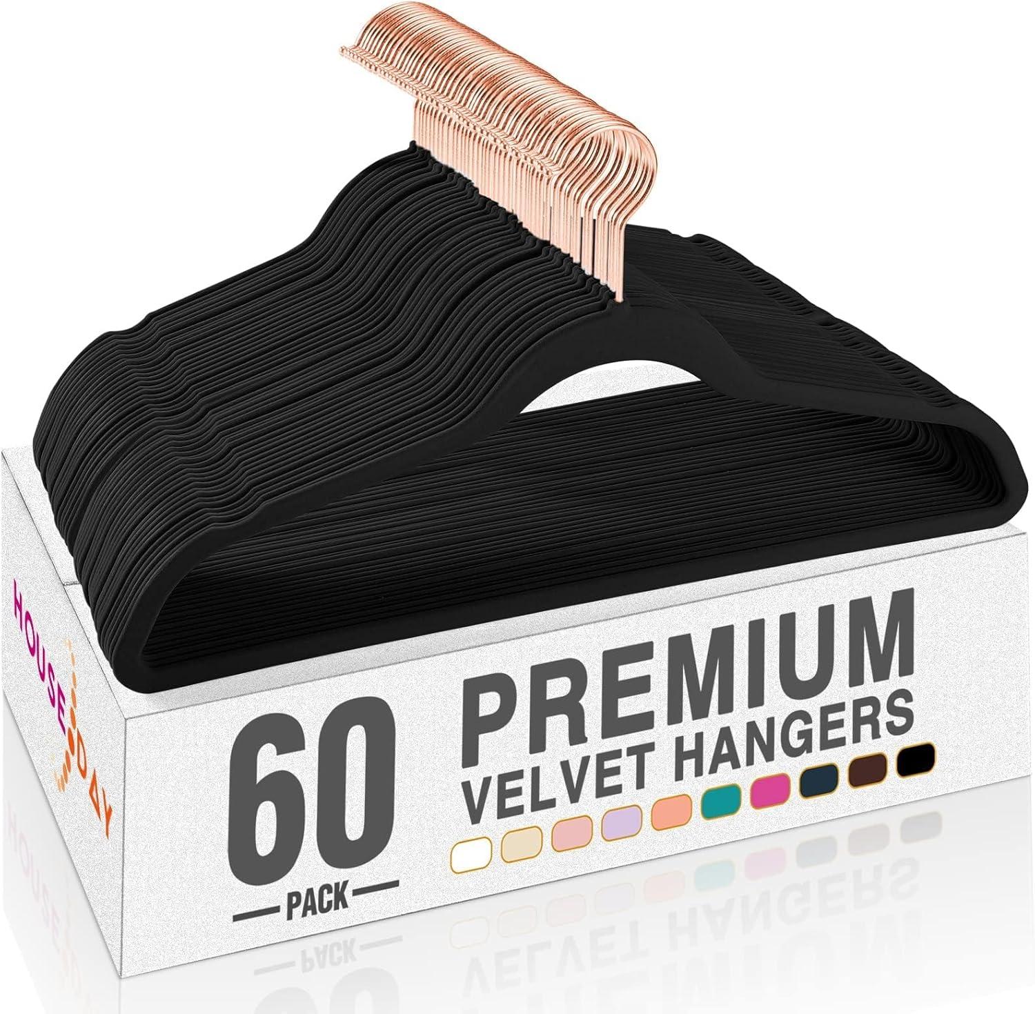 imageHOUSE DAY Pink Velvet Hangers 100 Pack Premium NonSlip Felt Clothes Hangers Sturdy Heavy Duty Coat Durable Hanger for Suits Space Saving with No Hanger Mark 360 Swivel Rotating Rose Gold HookBlack