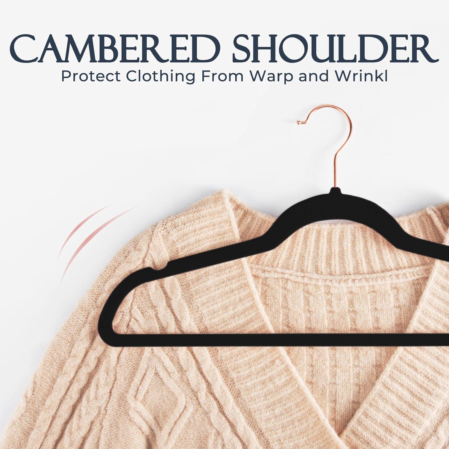 imageHOUSE DAY Pink Velvet Hangers 100 Pack Premium NonSlip Felt Clothes Hangers Sturdy Heavy Duty Coat Durable Hanger for Suits Space Saving with No Hanger Mark 360 Swivel Rotating Rose Gold HookBlack