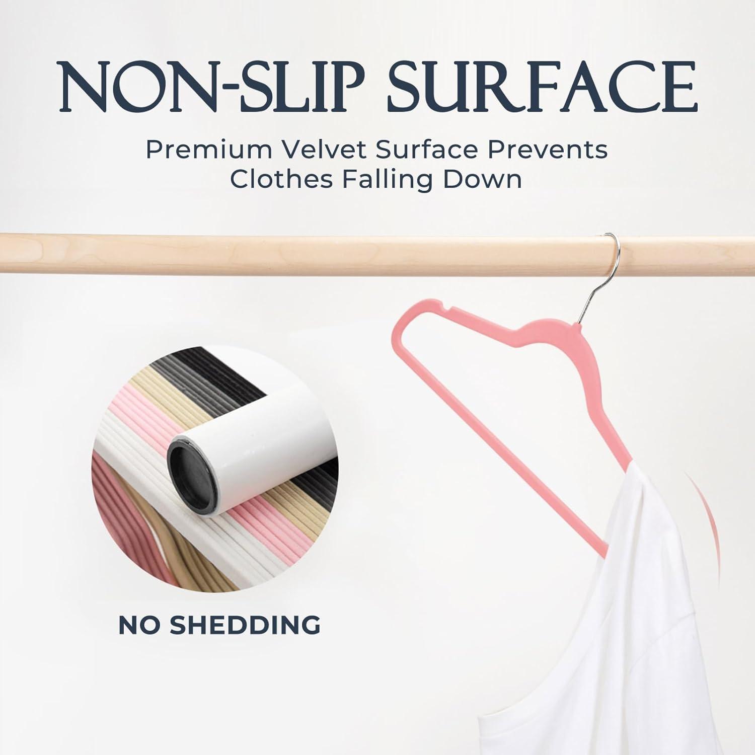 imageHOUSE DAY Pink Velvet Hangers 100 Pack Premium NonSlip Felt Clothes Hangers Sturdy Heavy Duty Coat Durable Hanger for Suits Space Saving with No Hanger Mark 360 Swivel Rotating Rose Gold HookPink