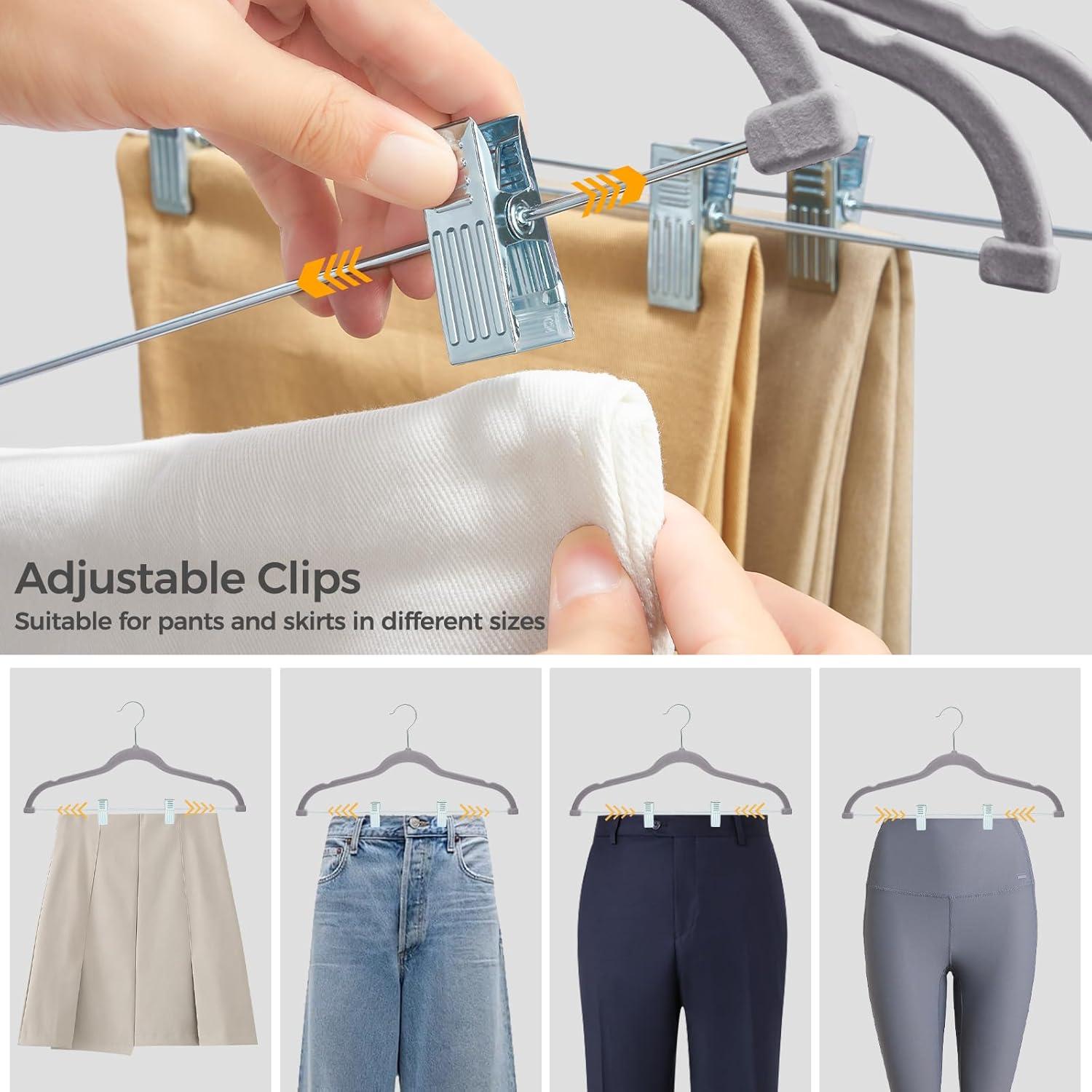 imageHOUSE DAY Velvet Hangers with Adjustable Clips 20 Pack NonSlip Suit Organizer with 360 Hook  Heavy Duty Hanger for Pants Skirts Blouses Dresses  Outfit Hangers AllSeason Space Saver IvoryGray