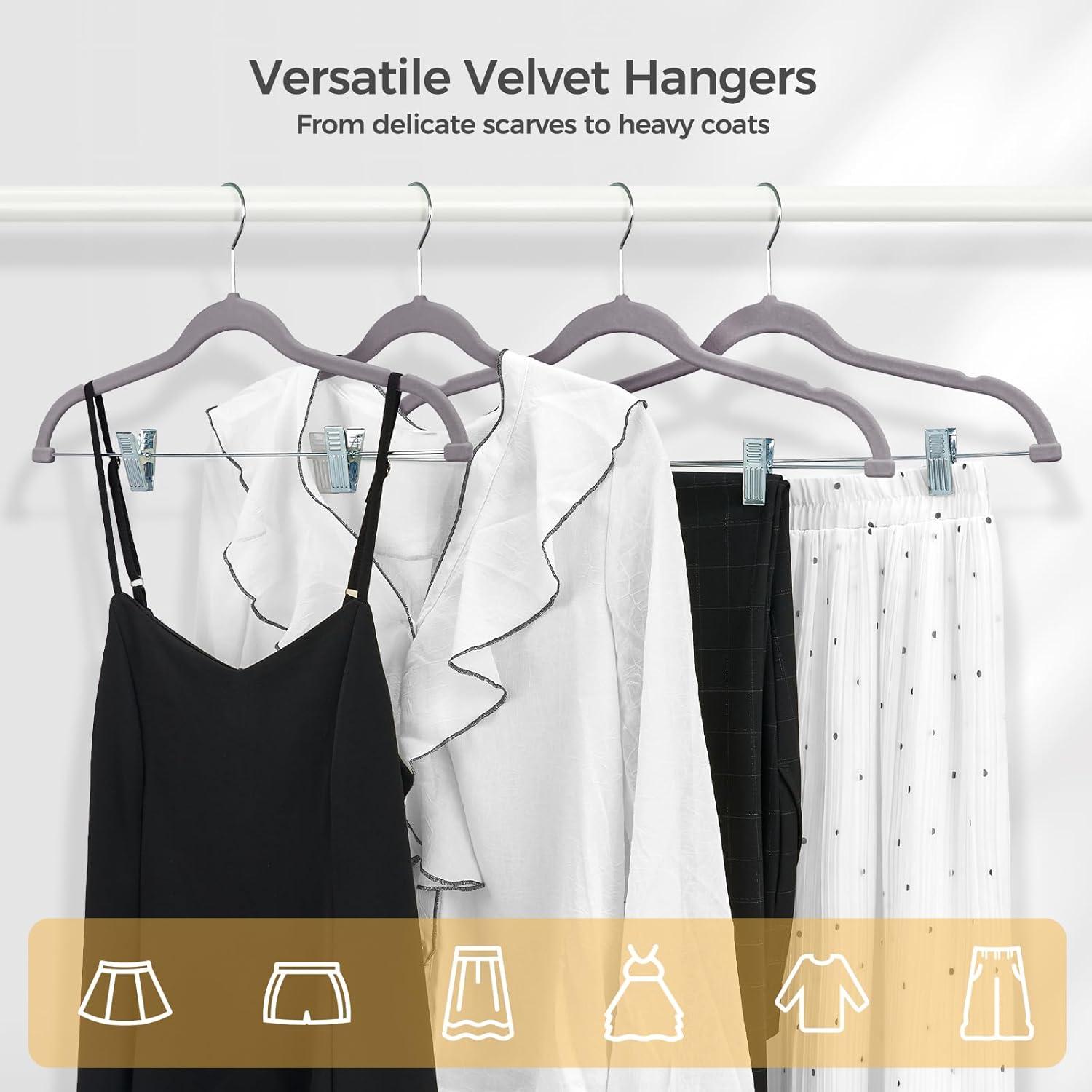 imageHOUSE DAY Velvet Hangers with Adjustable Clips 20 Pack NonSlip Suit Organizer with 360 Hook  Heavy Duty Hanger for Pants Skirts Blouses Dresses  Outfit Hangers AllSeason Space Saver IvoryGray